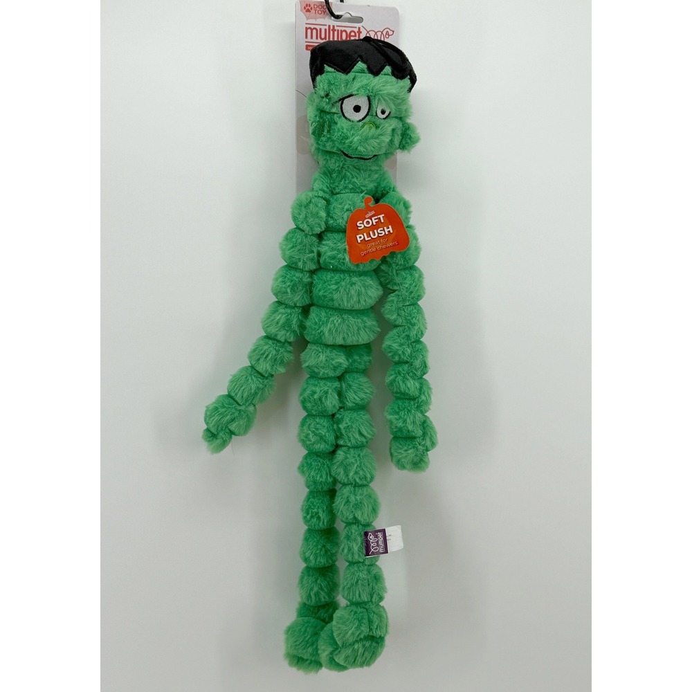Multipet Crimpy Cuddler Frankenstein Monster Green Plush Squeaker Dog Toy